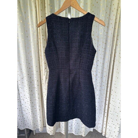 Monteau Navy Metallic Tweed Gold Hardware Trim Front Open Pockets Shift Dress S - Picture 5 of 7